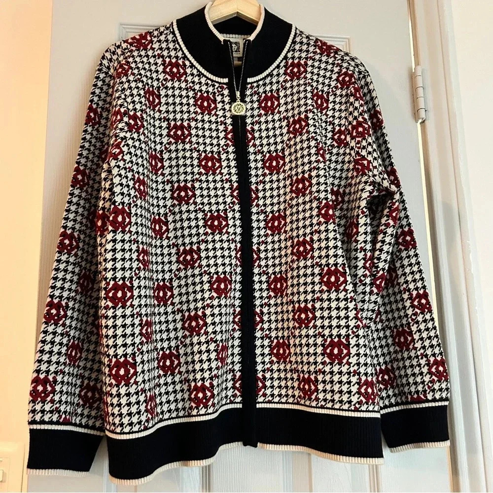 NWT - Anne Klein Houndstooth Zip-Up Cardigan - Size Large - Picture 5 of 6